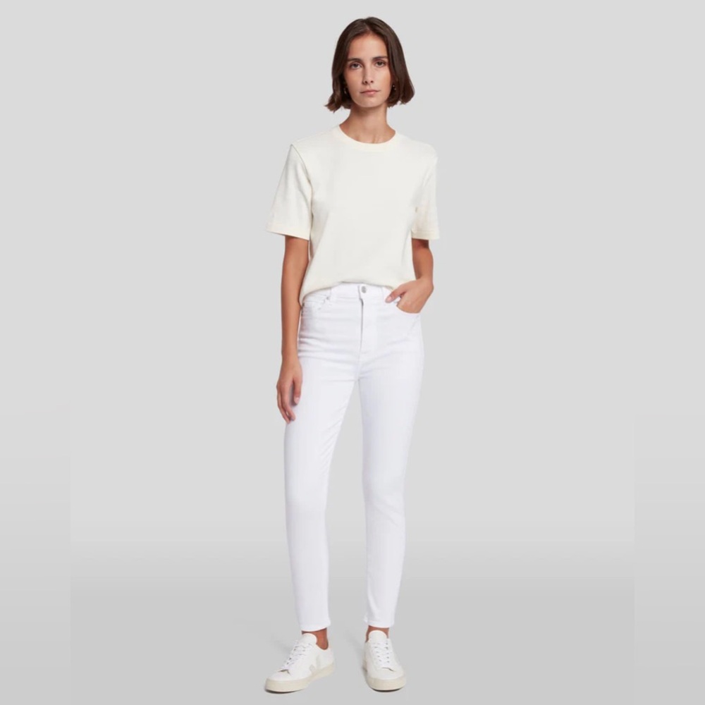 7 For All Mankind Slim Illusion High Waist Ankle Skinny Jeans in Luxe White